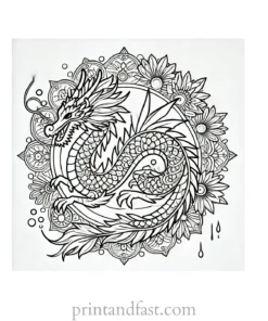 mandala coloring page dragon