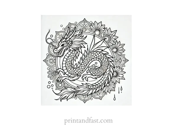 mandala coloring page dragon