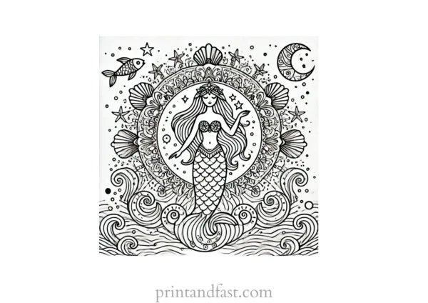 mandala coloring page mermaid