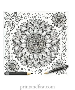 mandala coloring page sunflower