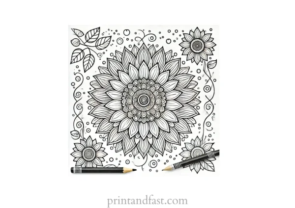 mandala coloring page sunflower