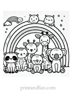 rainbow and animals coloring page