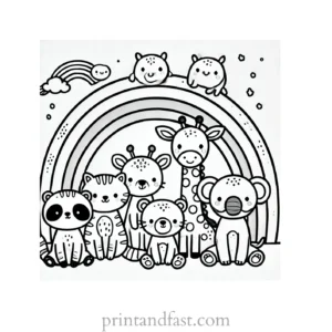 rainbow and animals coloring page