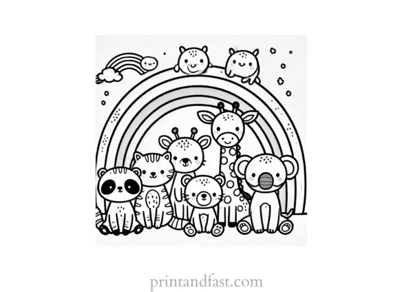 rainbow and animals coloring page