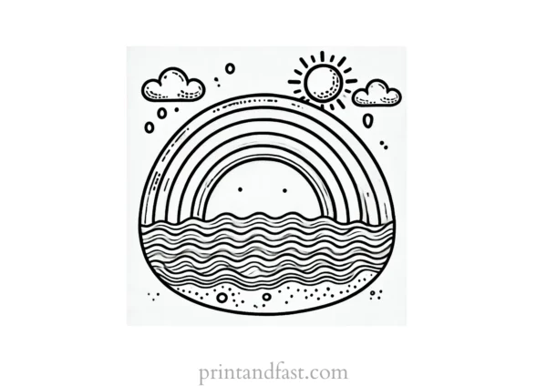 rainbow and beach coloring page