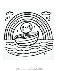 rainbow and boat coloring page