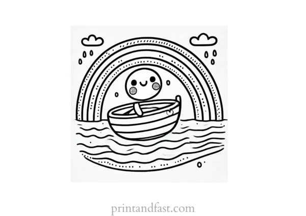 rainbow and boat coloring page