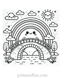 rainbow and bridge coloring page