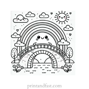 rainbow and bridge coloring page