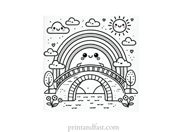 rainbow and bridge coloring page