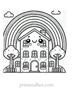 rainbow and building coloring page