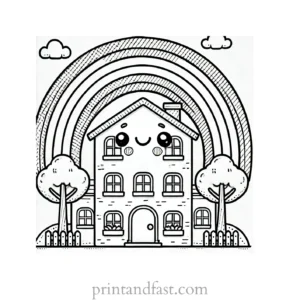 rainbow and building coloring page