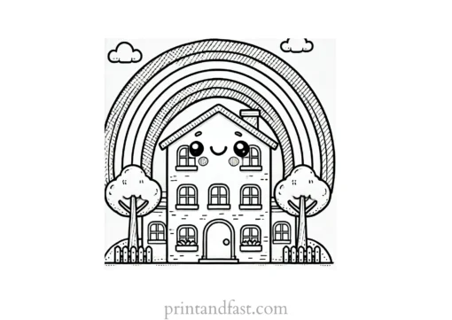 rainbow and building coloring page