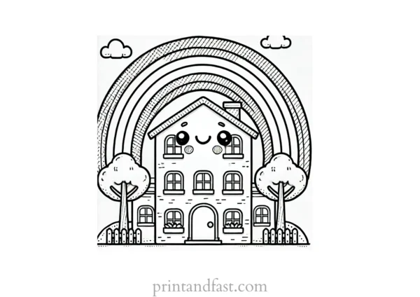 rainbow and building coloring page