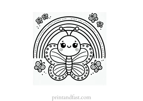 rainbow and butterfly coloring page