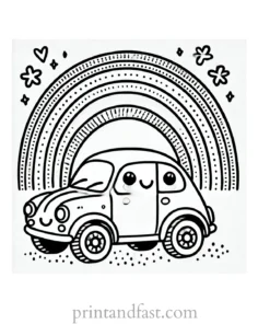 rainbow and car coloring page