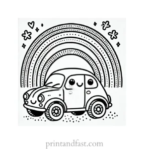 rainbow and car coloring page