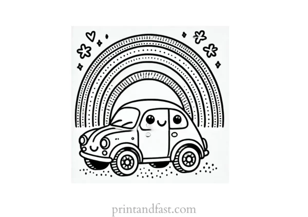 rainbow and car coloring page