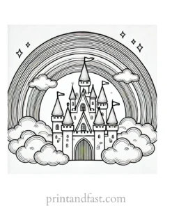 rainbow and castle coloring page