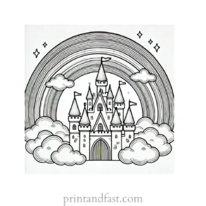 rainbow and castle coloring page