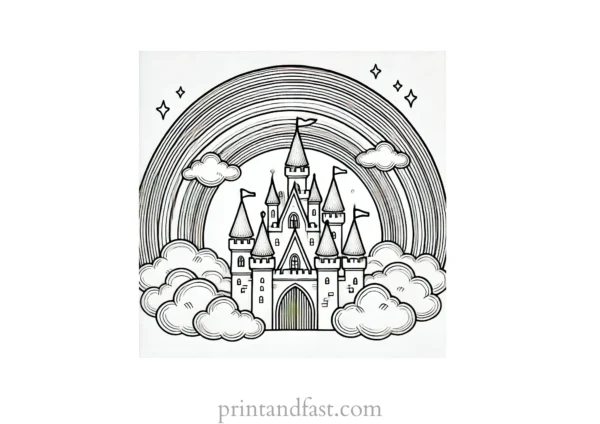 rainbow and castle coloring page