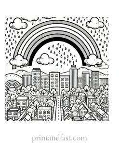 rainbow and city coloring page