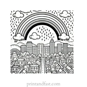 rainbow and city coloring page