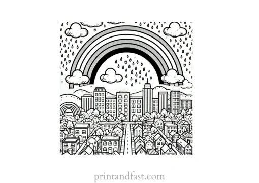 rainbow and city coloring page