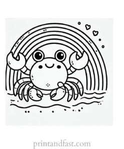 rainbow and crab coloring page