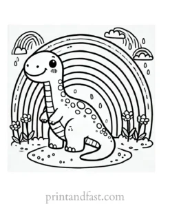 rainbow and dinosaur coloring page