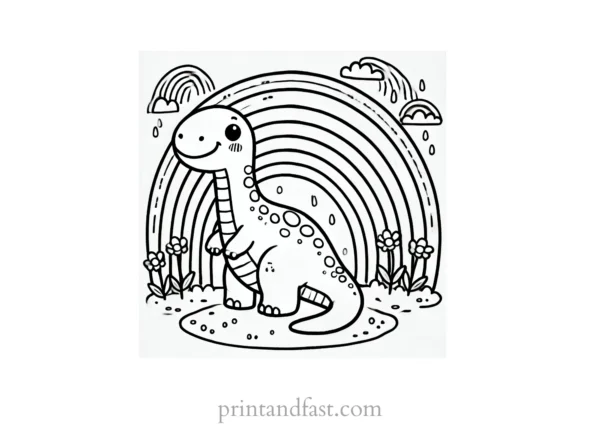 rainbow and dinosaur coloring page