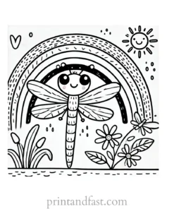 rainbow and dragonfly coloring page