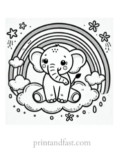 rainbow and elephant coloring page