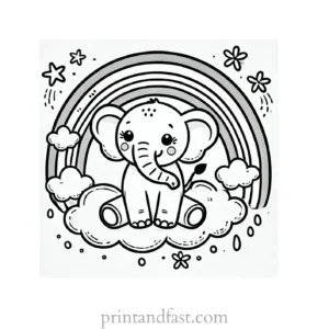 rainbow and elephant coloring page