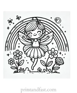 rainbow and fairy coloring page