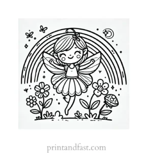 rainbow and fairy coloring page