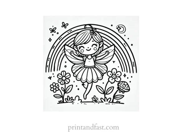 rainbow and fairy coloring page