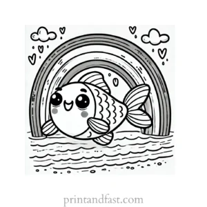 rainbow and fish coloring page