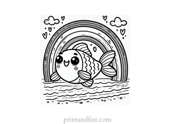 rainbow and fish coloring page