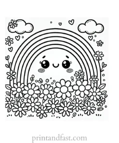 rainbow and flower coloring page