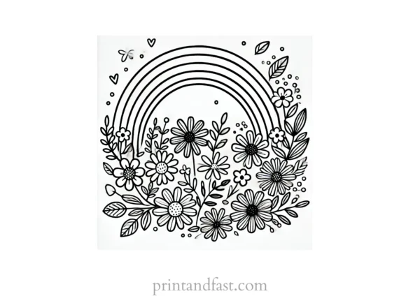 rainbow and flowers coloring page