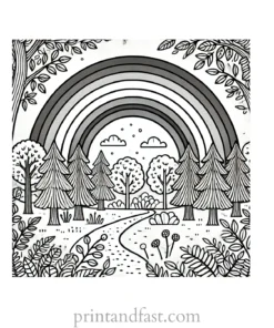 rainbow and forest coloring page