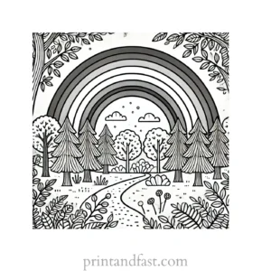 rainbow and forest coloring page