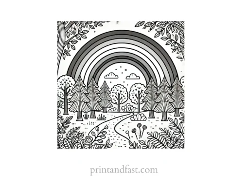 rainbow and forest coloring page