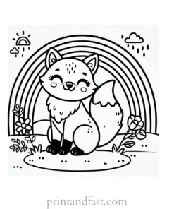 rainbow and fox coloring page