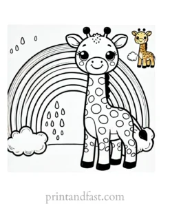 rainbow and giraffe coloring page