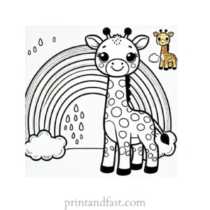 rainbow and giraffe coloring page