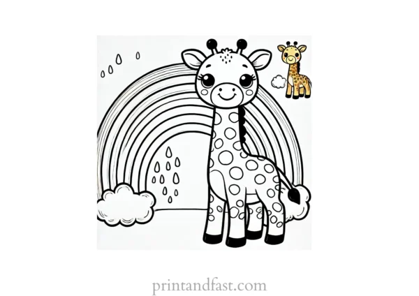 rainbow and giraffe coloring page