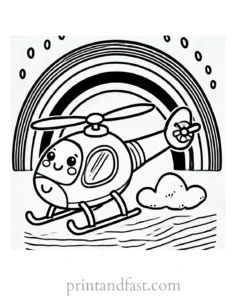 rainbow and helicopter coloring page