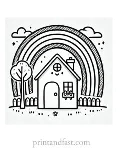 rainbow and house coloring page